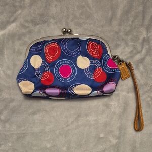 Coach Blue, Red & Pink Circle Pattern Wristlet